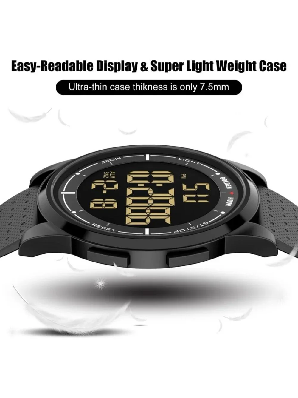 Men's Black Rubber Strap Ultra-Thin Minimalist Solid Waterproof Digital Watch